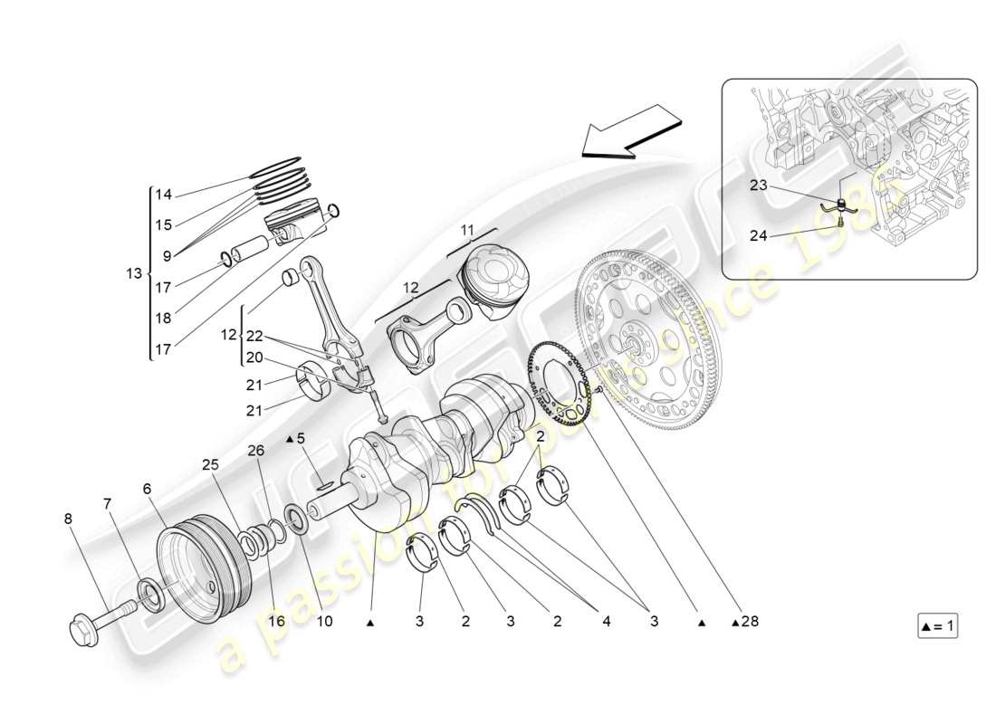 maserati ghibli (2014) crank mechanism parts diagram