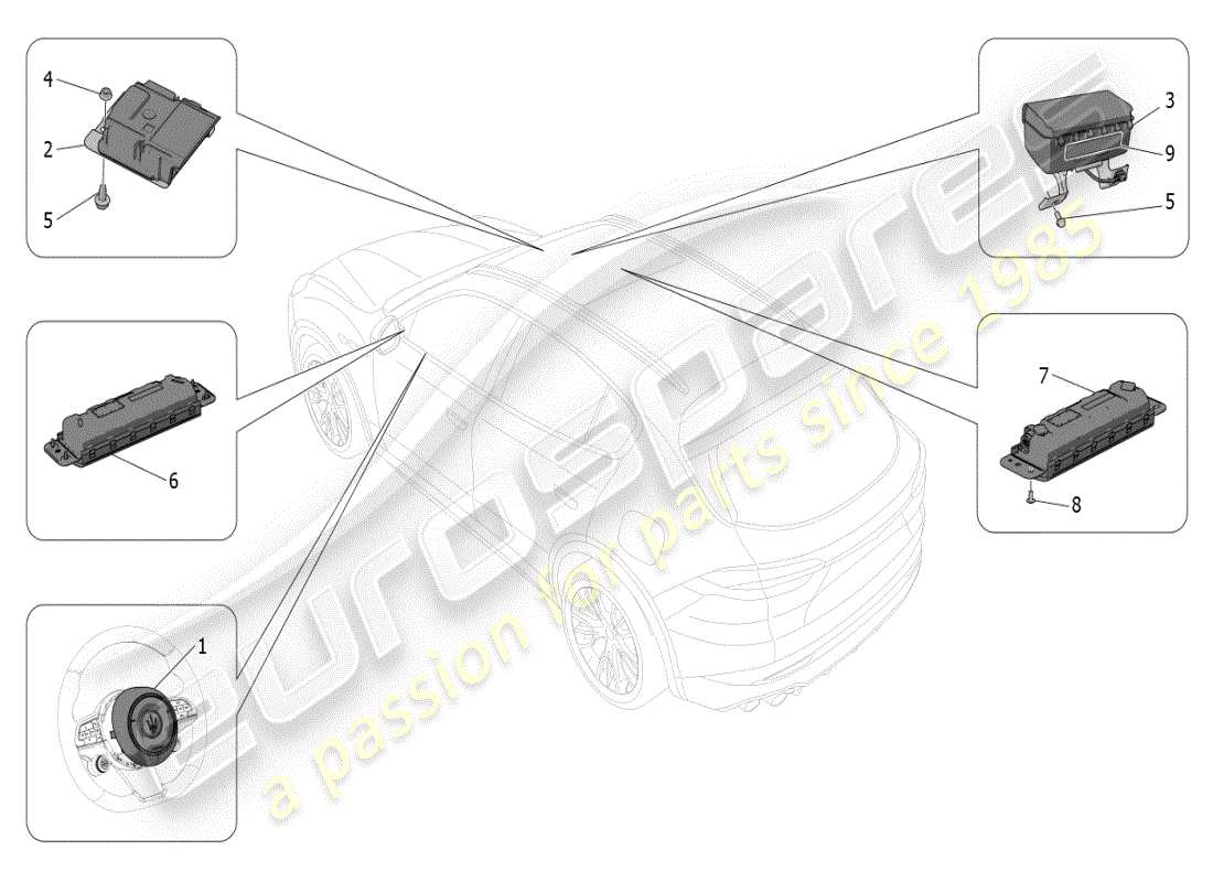 maserati grecale modena (2023) front airbag system part diagram