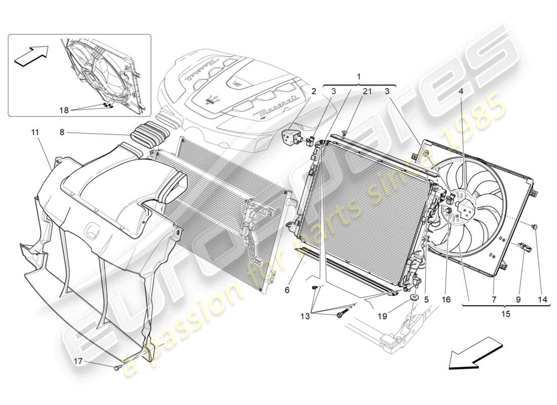 maserati ghibli (2014) cooling: air radiators and ducts parts diagram