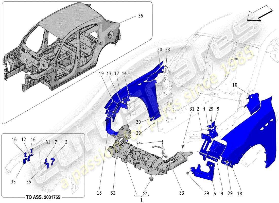 maserati grecale modena (2023) bodywork and front outer trim panels part diagram