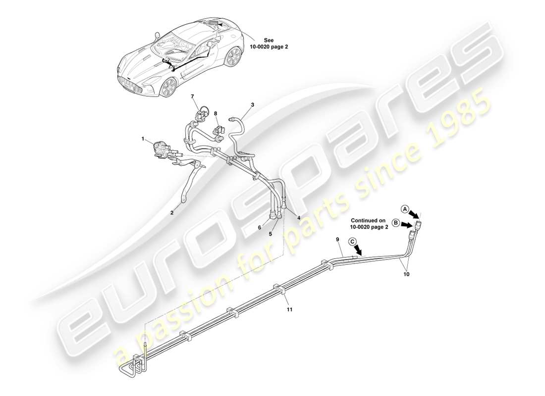 aston martin one-77 (2011) fuel pipes part diagram