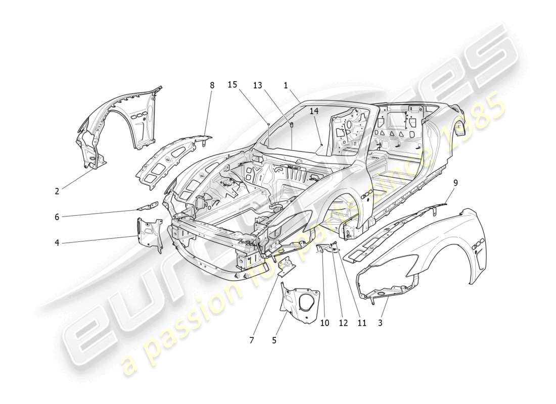 maserati grancabrio mc (2013) bodywork and front outer trim panels part diagram