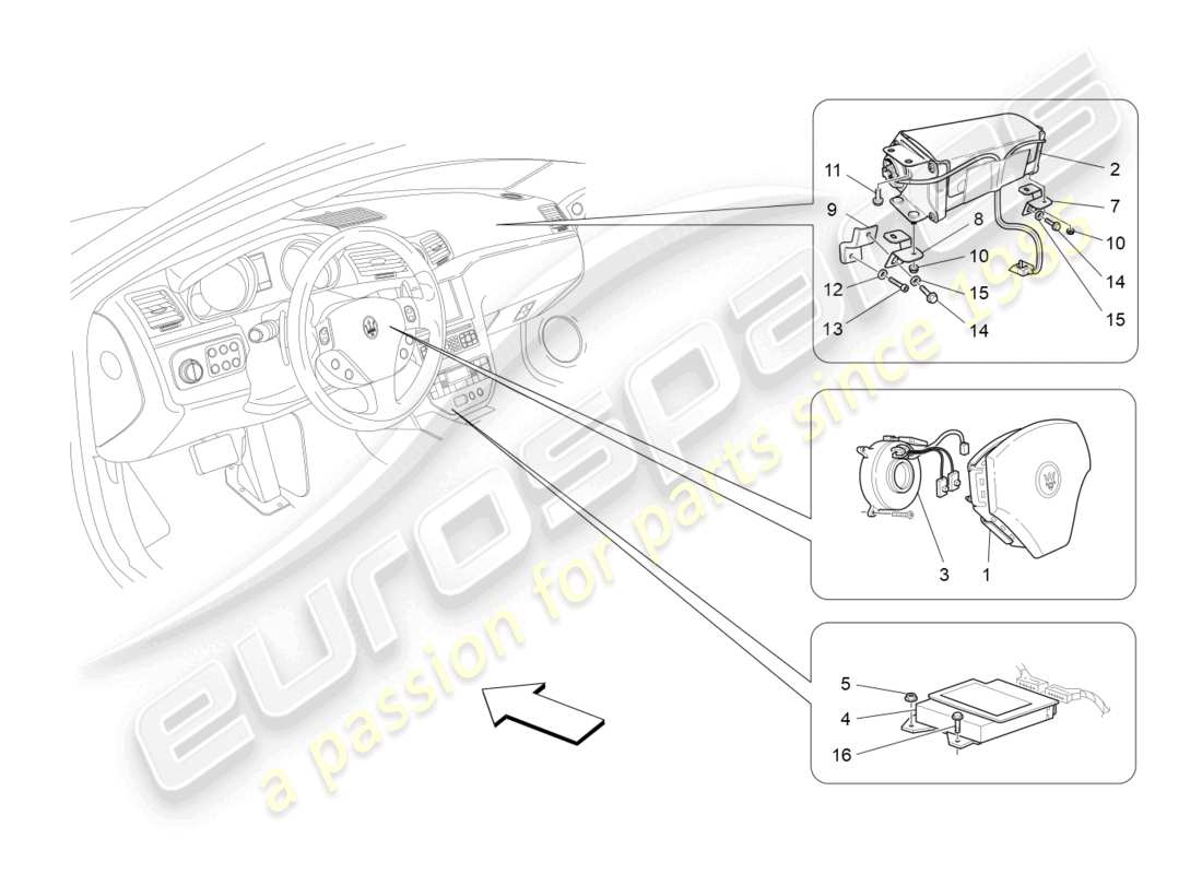 maserati grancabrio mc (2013) front airbag system part diagram