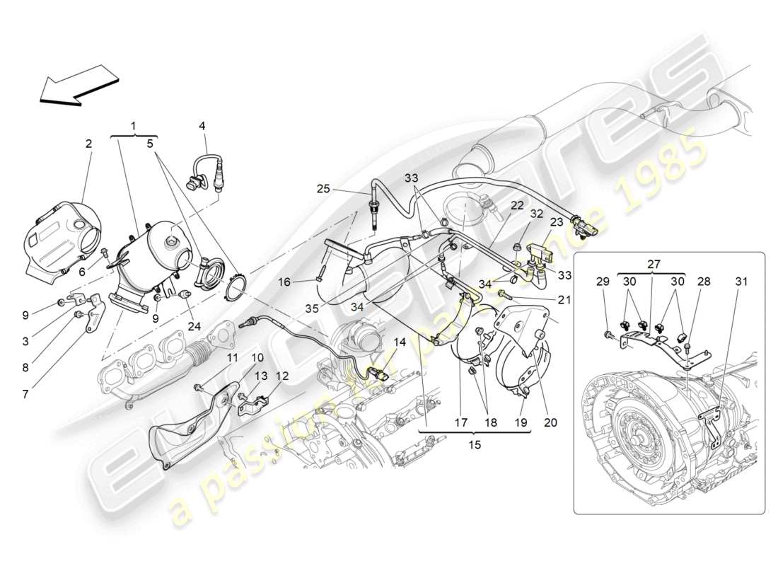 maserati ghibli (2015) pre-catalytic converters and catalytic converters part diagram