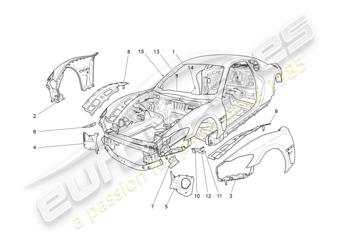 maserati granturismo mc stradale (2011) bodywork and front outer trim panels part diagram