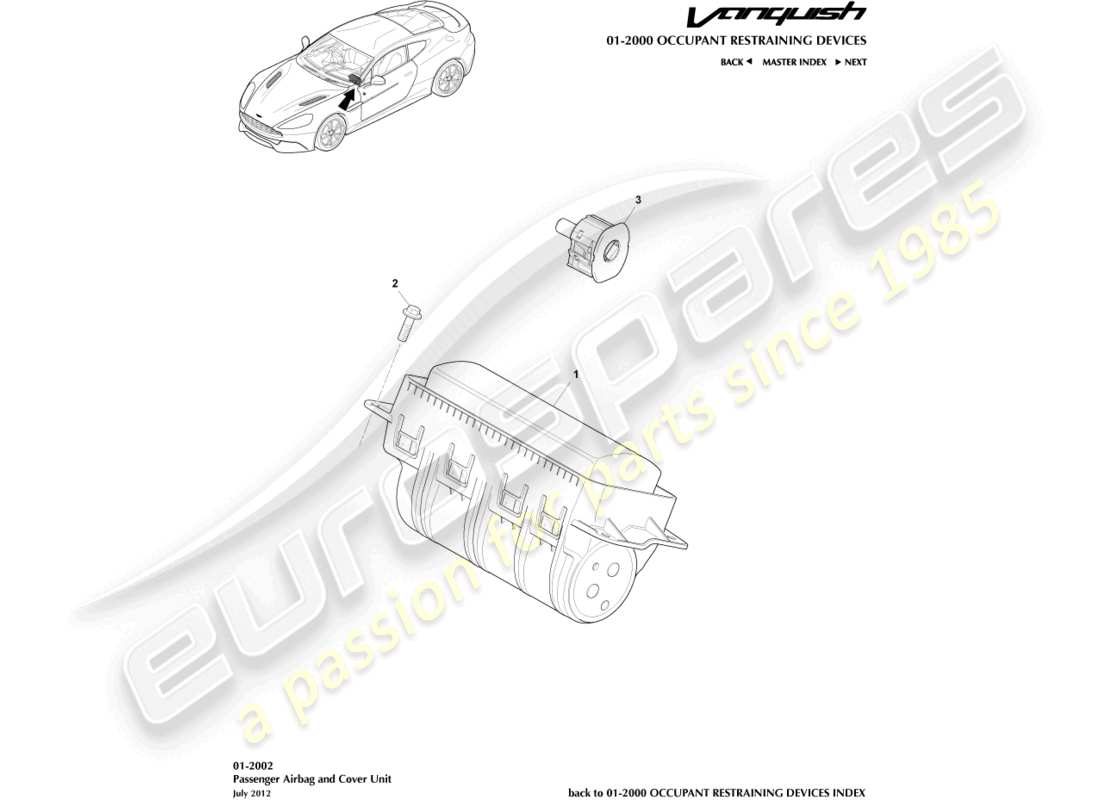 aston martin vanquish (2018) airbag, passenger part diagram