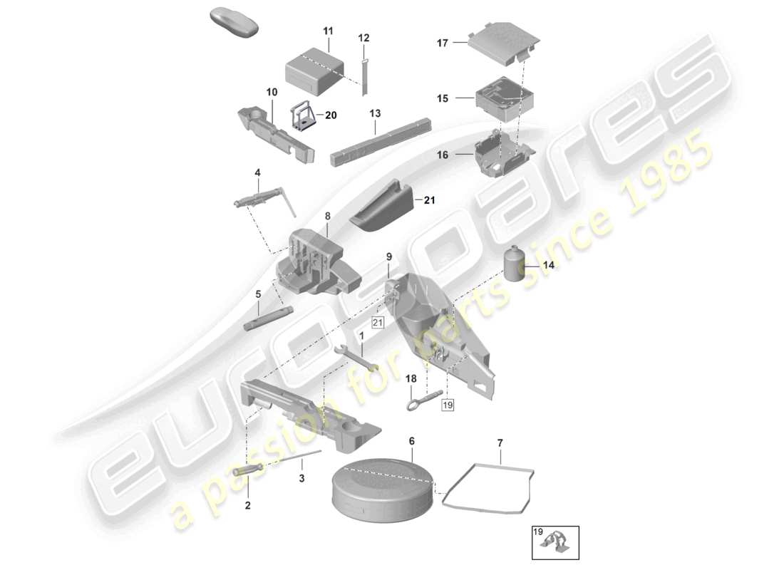 porsche 992 gt3/rs/st (2023) tool jack warning triangle first-aid bag breakdown set with compressor part diagram