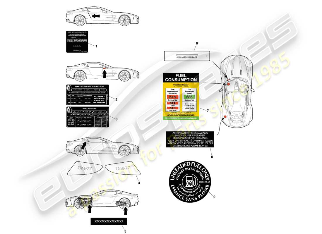 aston martin one-77 (2011) exterior labels part diagram