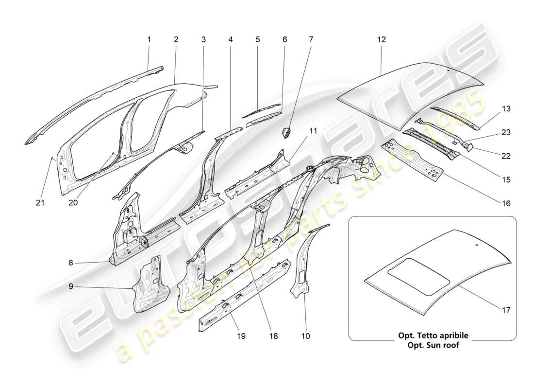 maserati ghibli (2015) bodywork and central outer trim panels part diagram