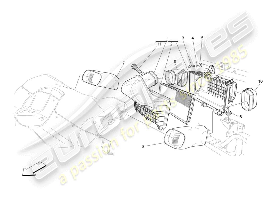 maserati granturismo mc stradale (2011) air filter, air intake and ducts part diagram