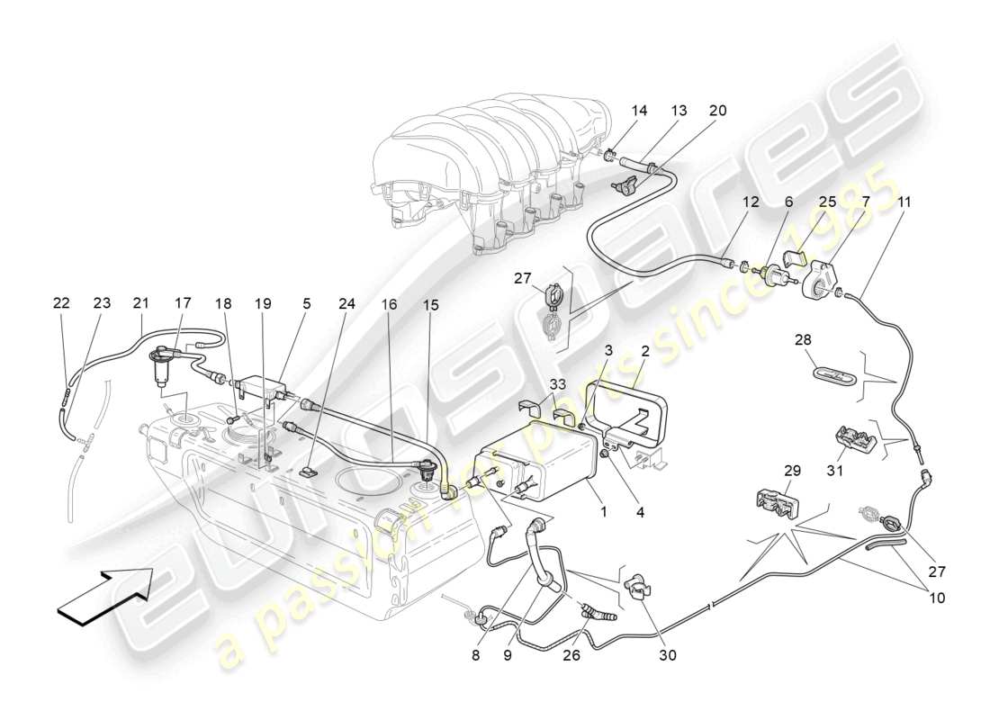 maserati granturismo mc stradale (2011) fuel vapour recirculation system parts diagram