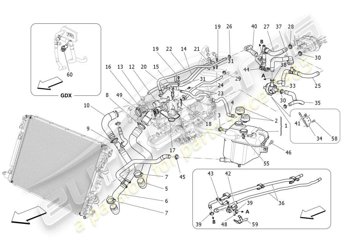 maserati levante trofeo (2020) cooling system: nourice and lines part diagram