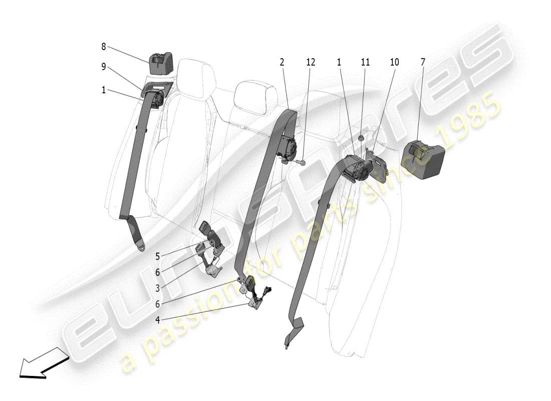 maserati grecale modena (2023) rear seat belts part diagram