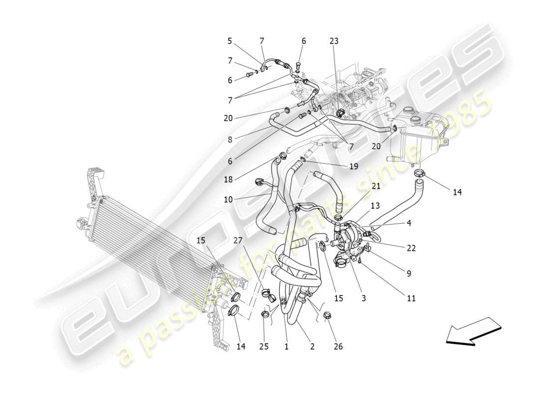 maserati levante trofeo (2020) cooling system: nourice and lines part diagram