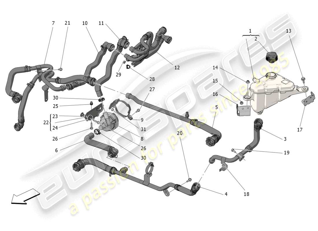 maserati grecale gt (2023) cooling system: nourice and lines parts diagram