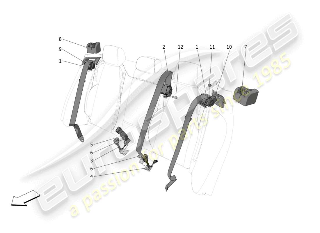 maserati grecale gt (2023) rear seat belts parts diagram