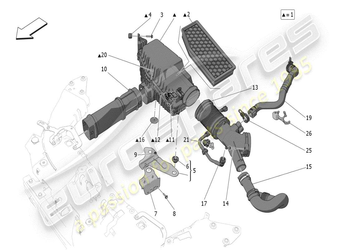 maserati grecale modena (2023) air filter, air intake and ducts part diagram