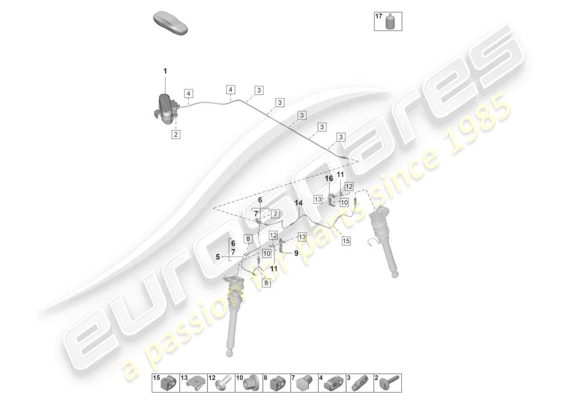 porsche 992 gt3/rs/st (2026) adaptive suspension hydraulic line part diagram