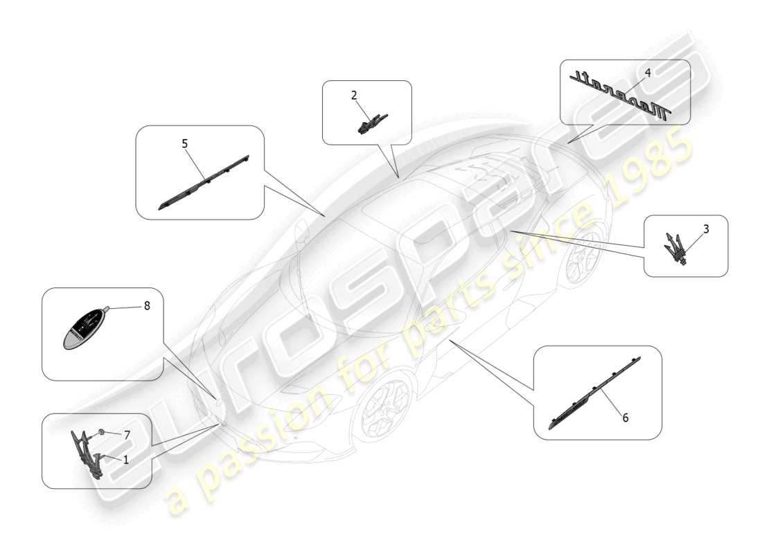 maserati mc20 (2022) trims, brands and symbols parts diagram