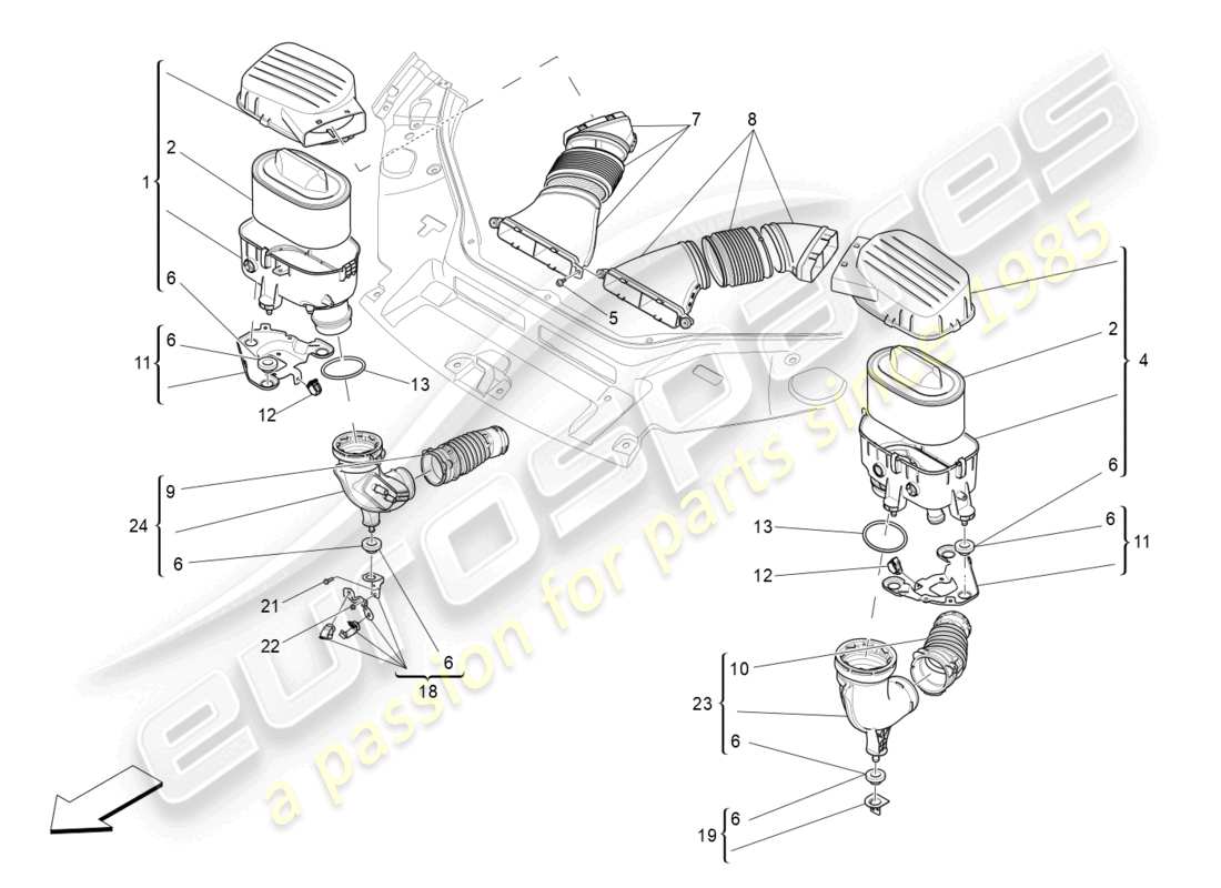 maserati levante zenga (2020) air filter, air intake and ducts parts diagram