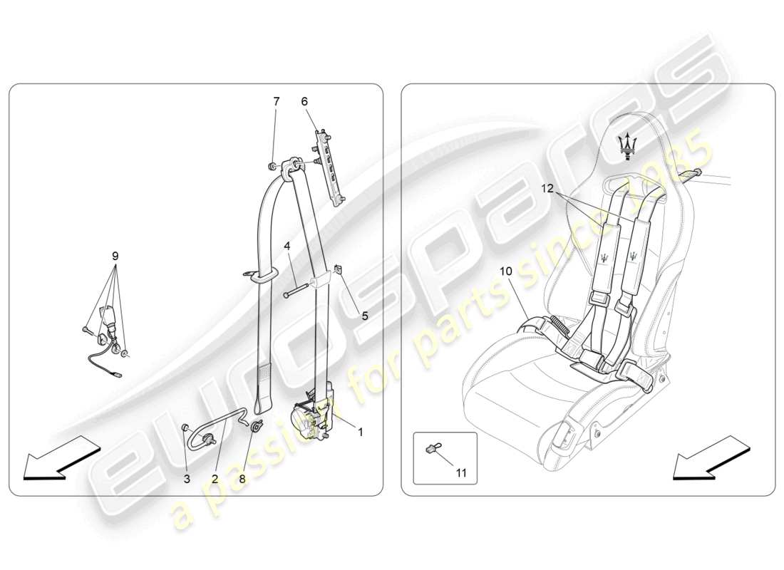 maserati granturismo mc stradale (2011) front seatbelts part diagram