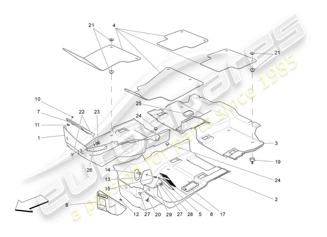 maserati levante (2018) passenger compartment mats parts diagram