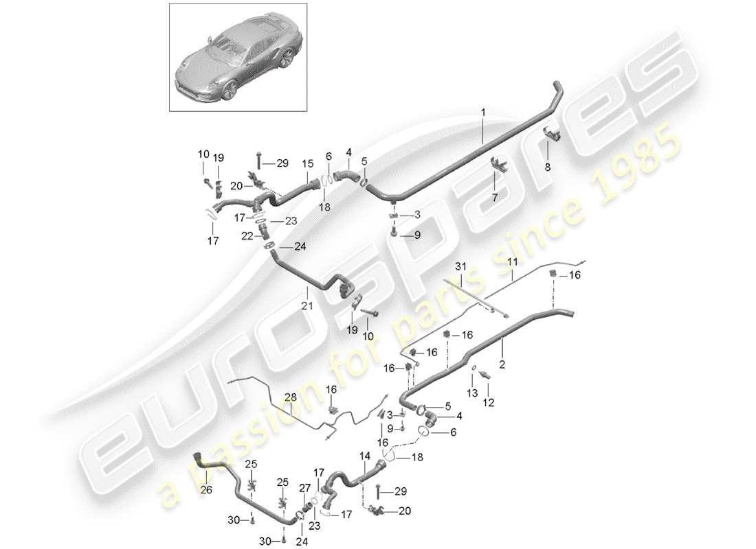 a part diagram from the porsche 991 turbo parts catalogue