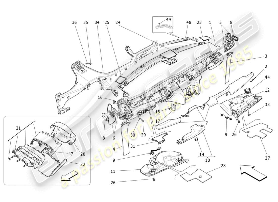 a part diagram from the maserati quattroporte m156 (2017 onwards) parts catalogue