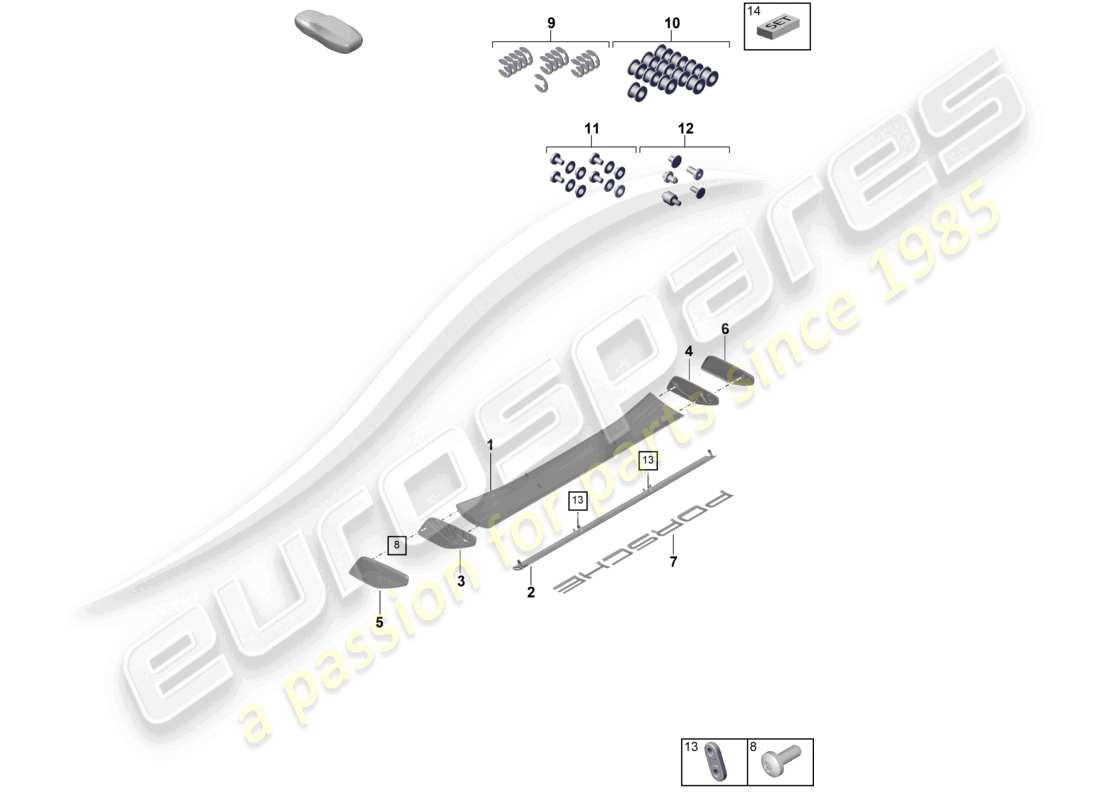 porsche 992 gt3/rs/st (2023) rear spoiler part diagram