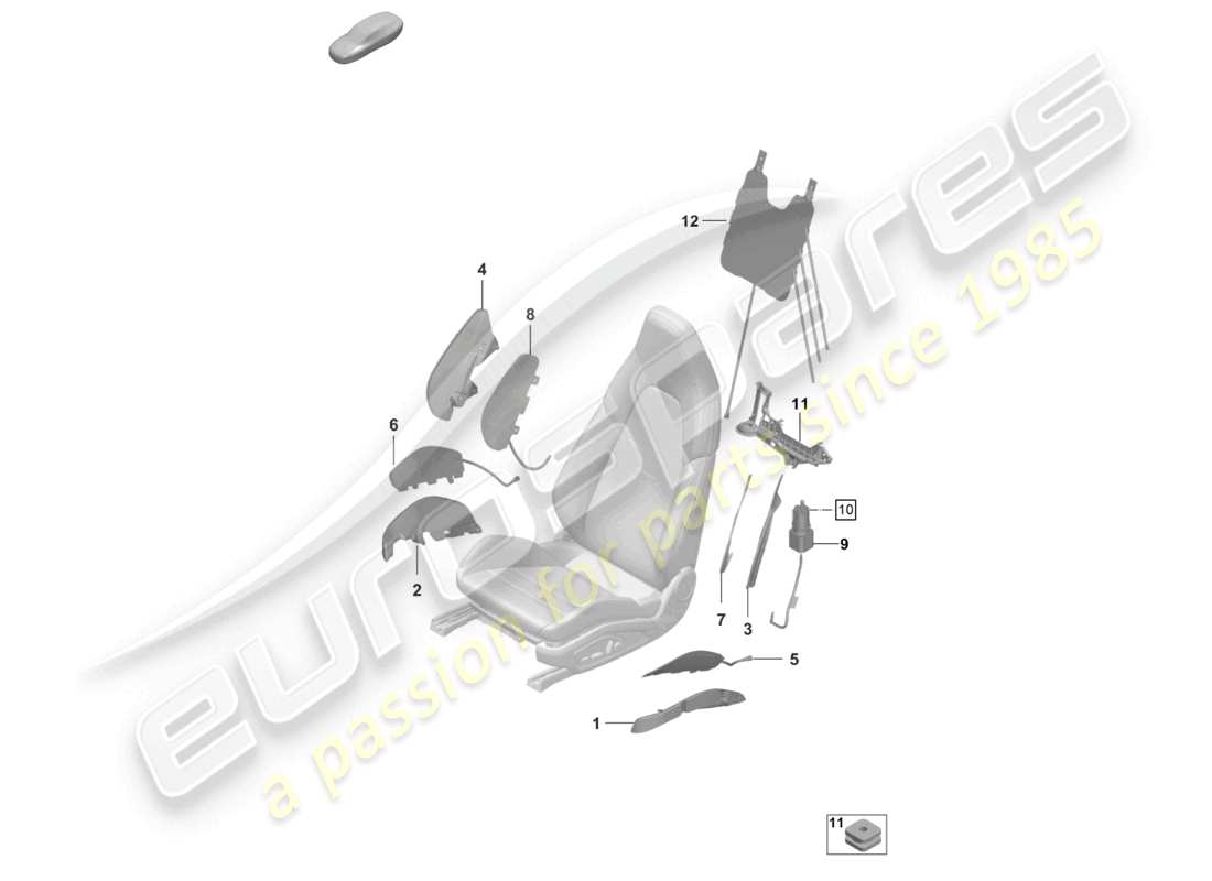 porsche 992 gt3/rs/st (2026) pneumatic components for seat for models with electrically adjustable 18-way seats part diagram