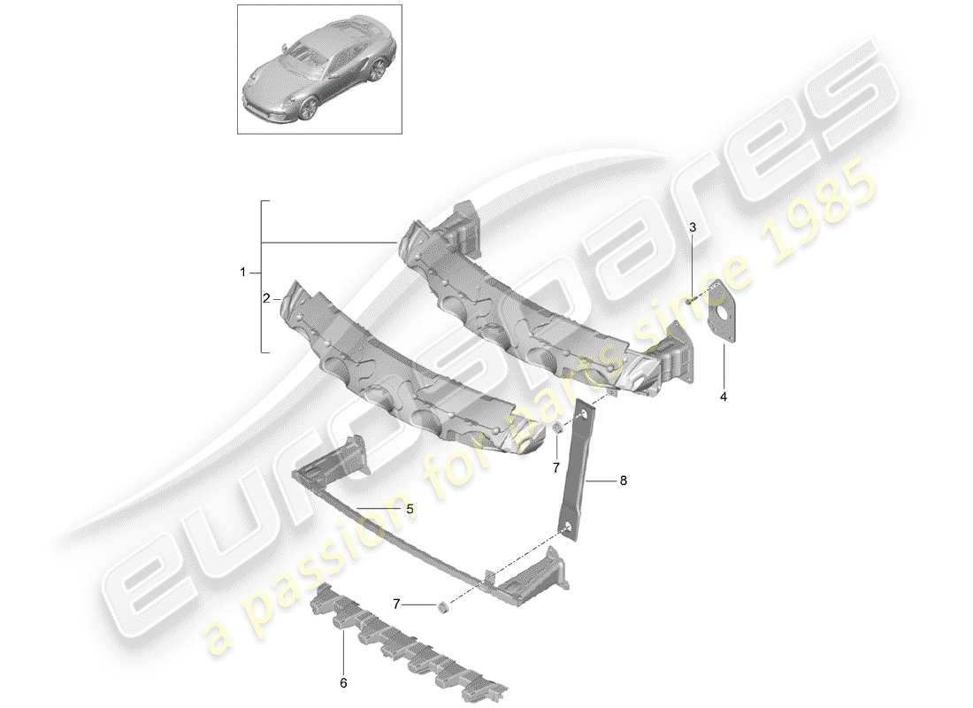 porsche 991 turbo (2018) bumper bracket parts diagram