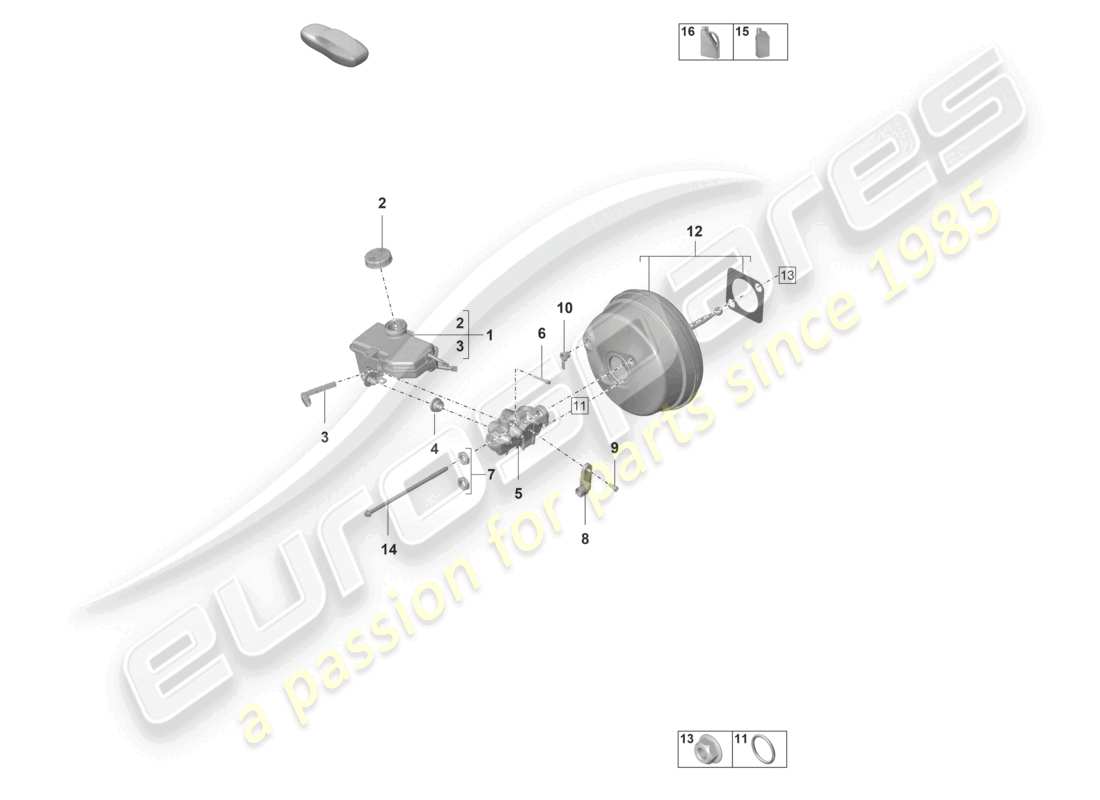 porsche 992 gt3/rs/st (2024) brake master cylinder brake servo part diagram