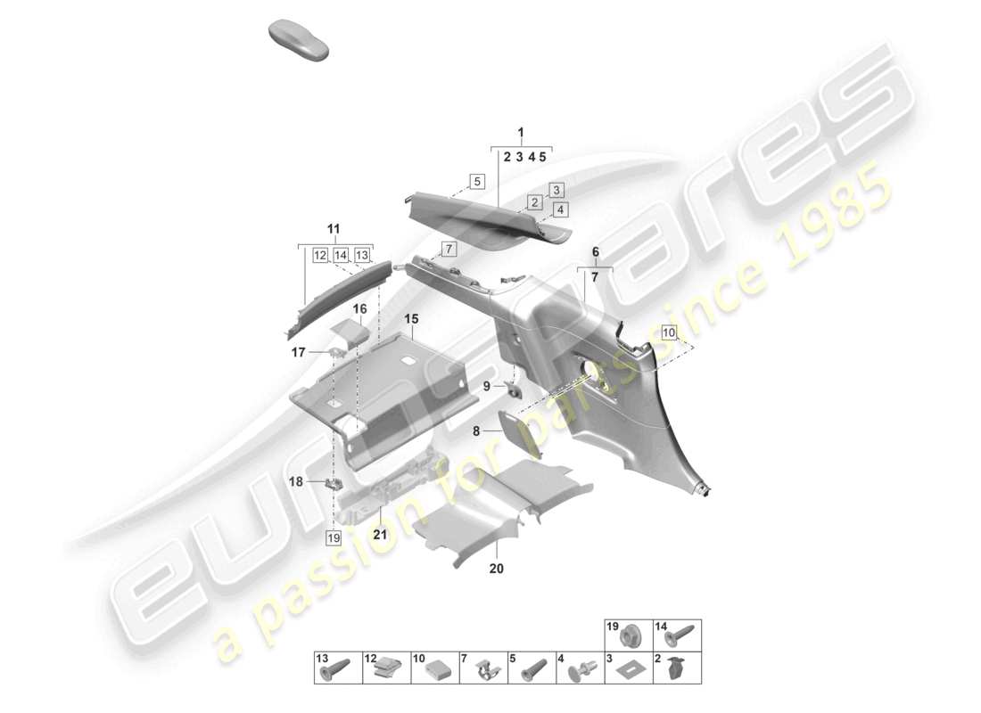 porsche 992 gt3/rs/st (2026) c-pillar trim side panel trim rear part diagram