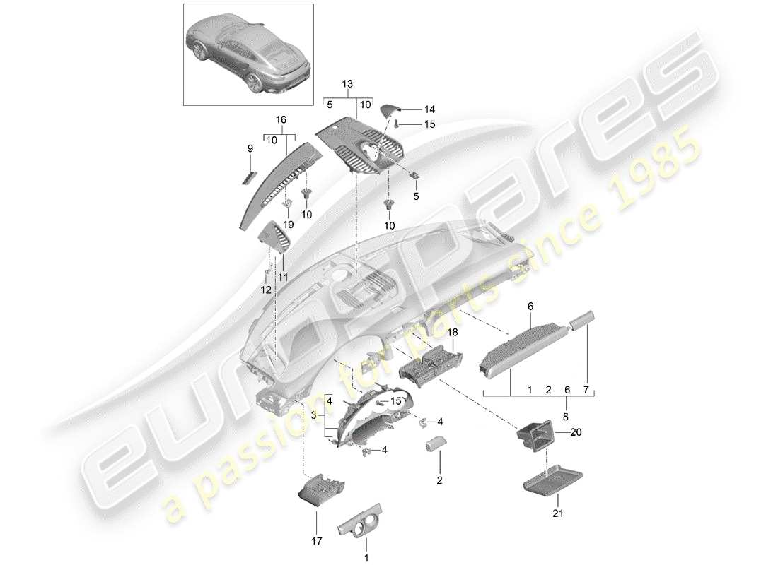 porsche 991 turbo (2018) accessories parts diagram