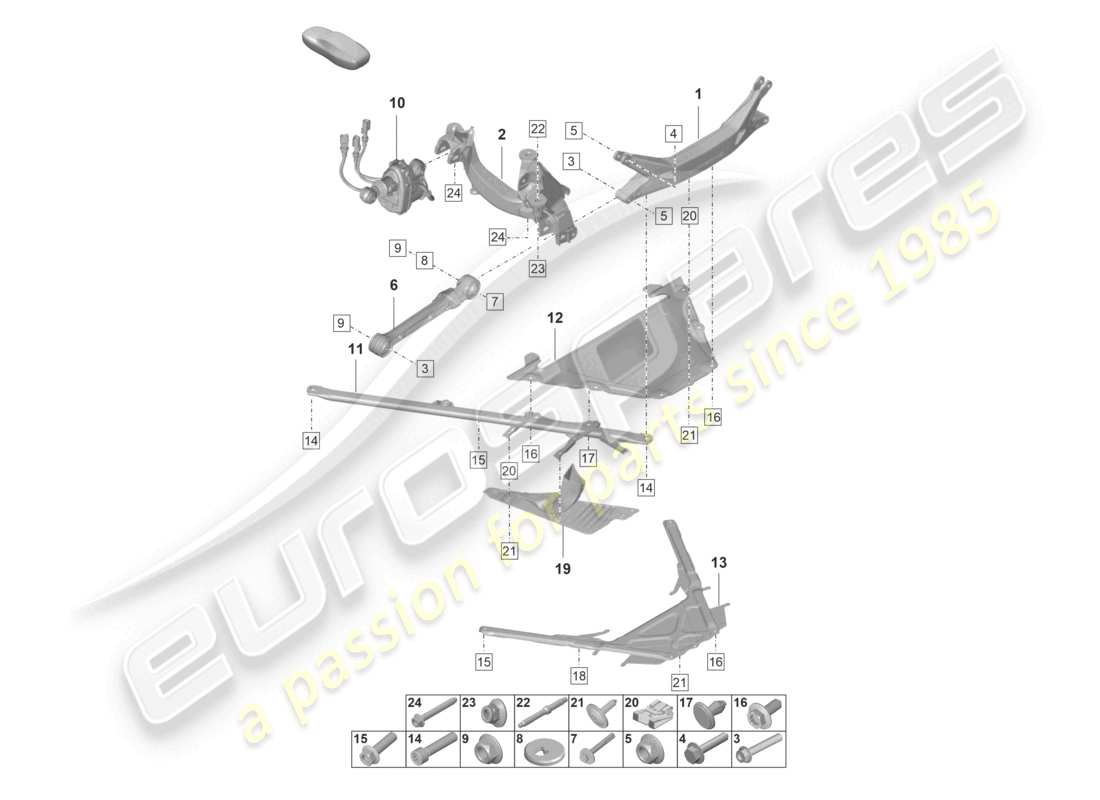 porsche 992 gt3/rs/st (2023) rear axle cross member part diagram