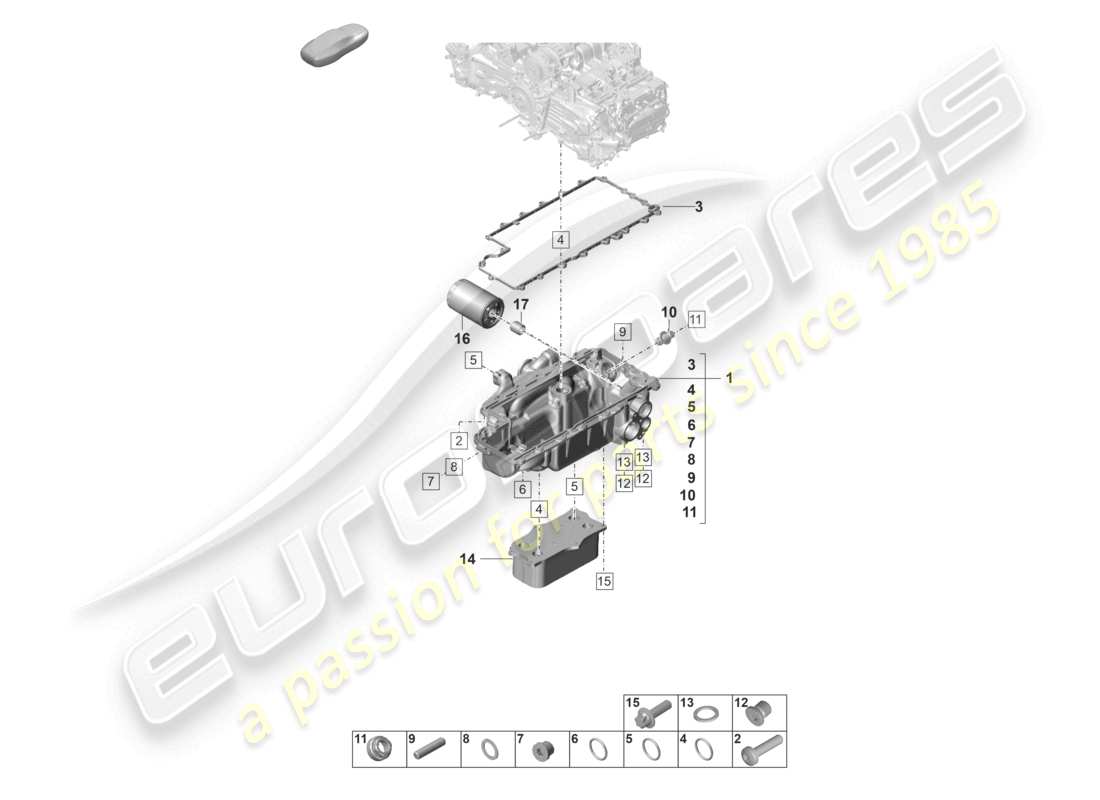 porsche 992 gt3/rs/st (2023) engine (oil press./lubrica.) oil filter heat exchanger oil-conducting housing part diagram