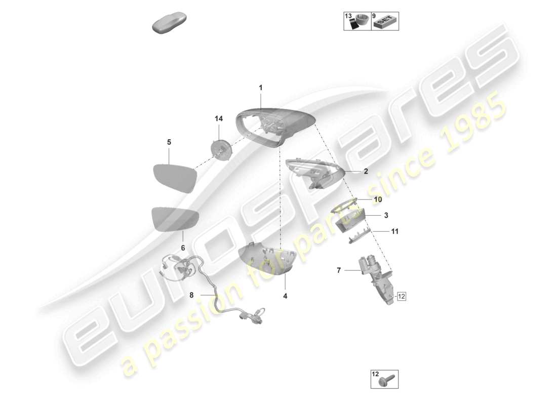 porsche 992 gt3/rs/st (2023) exterior mirror part diagram