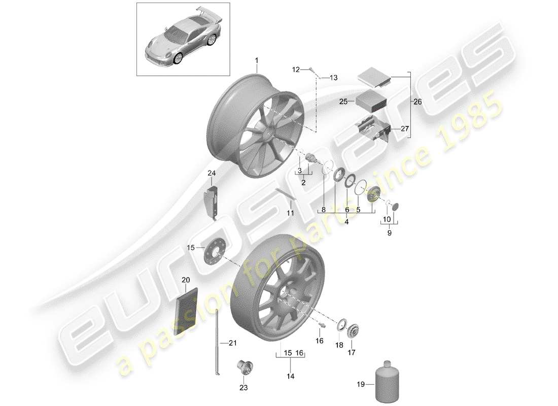 porsche 991 turbo (2018) alloy wheel parts diagram