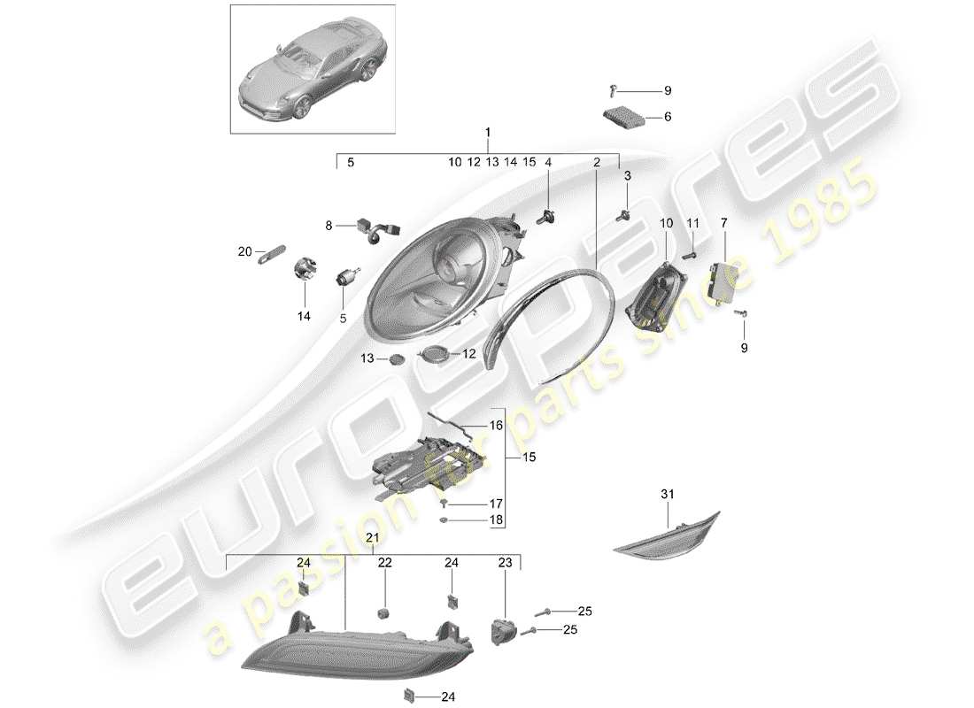 porsche 991 turbo (2018) headlamp parts diagram