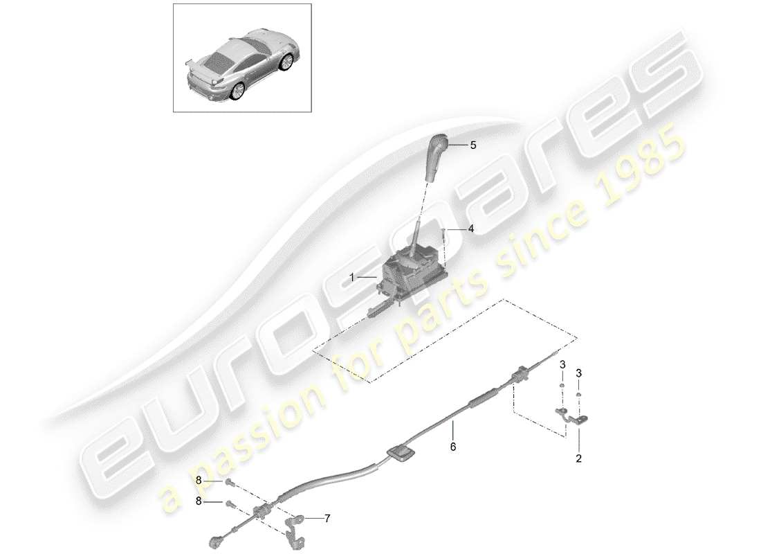 porsche 991 turbo (2018) selector lever parts diagram