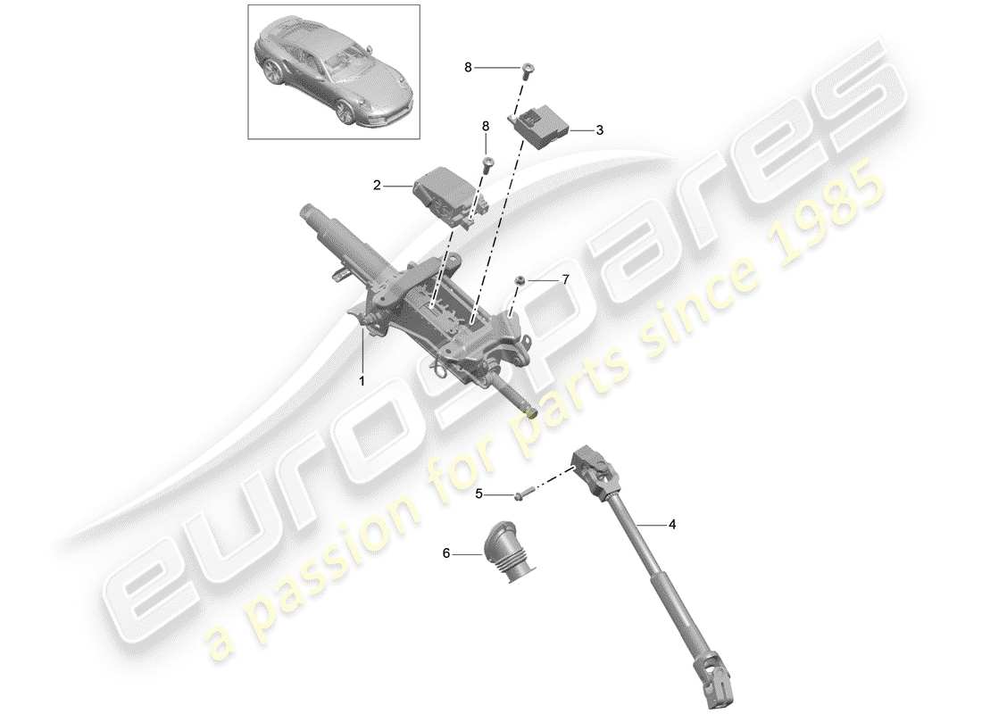 porsche 991 turbo (2018) steering column parts diagram