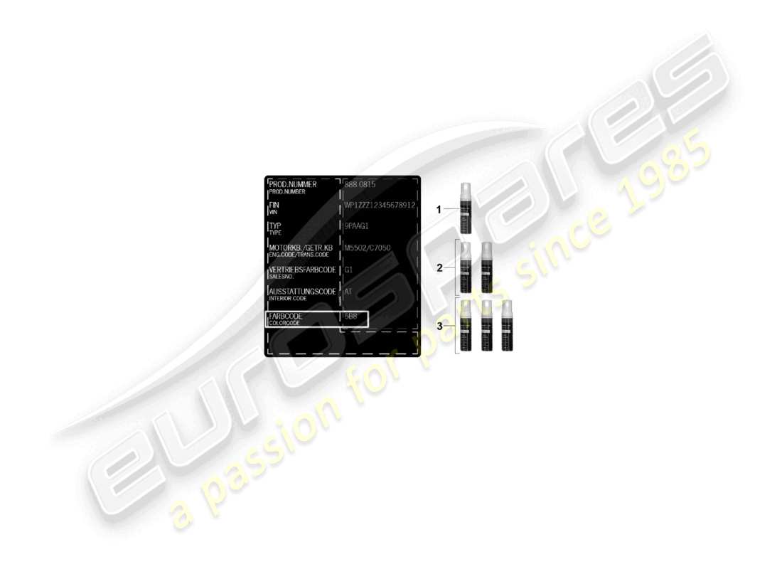 porsche 992 gt3/rs/st (2022) paint touch-up applicator paints part diagram