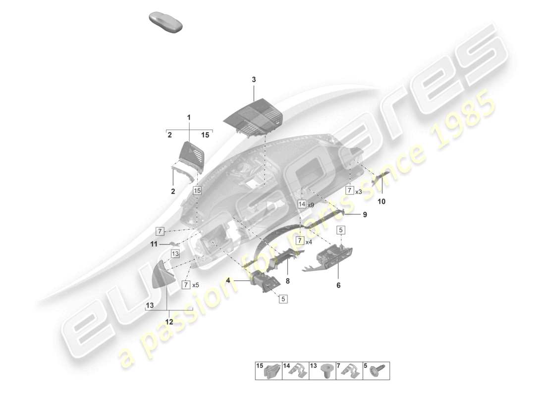 porsche 992 gt3/rs/st (2023) accessories instrument panel trim part diagram