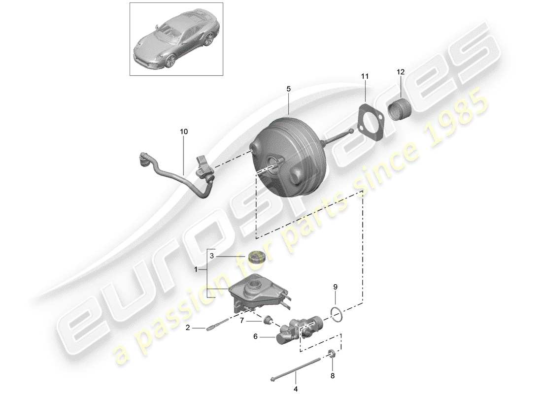 porsche 991 turbo (2018) brake master cylinder parts diagram