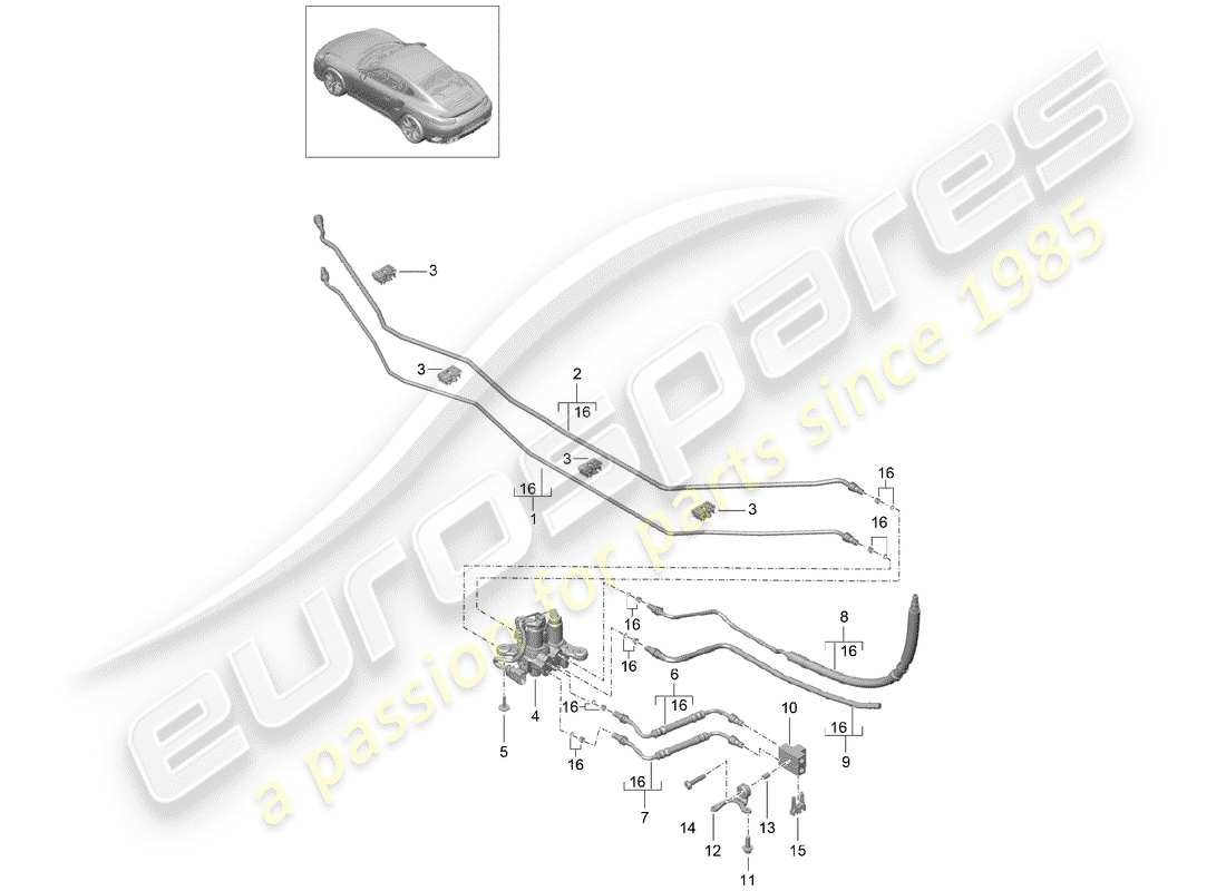 porsche 991 turbo (2018) hydraulic line parts diagram