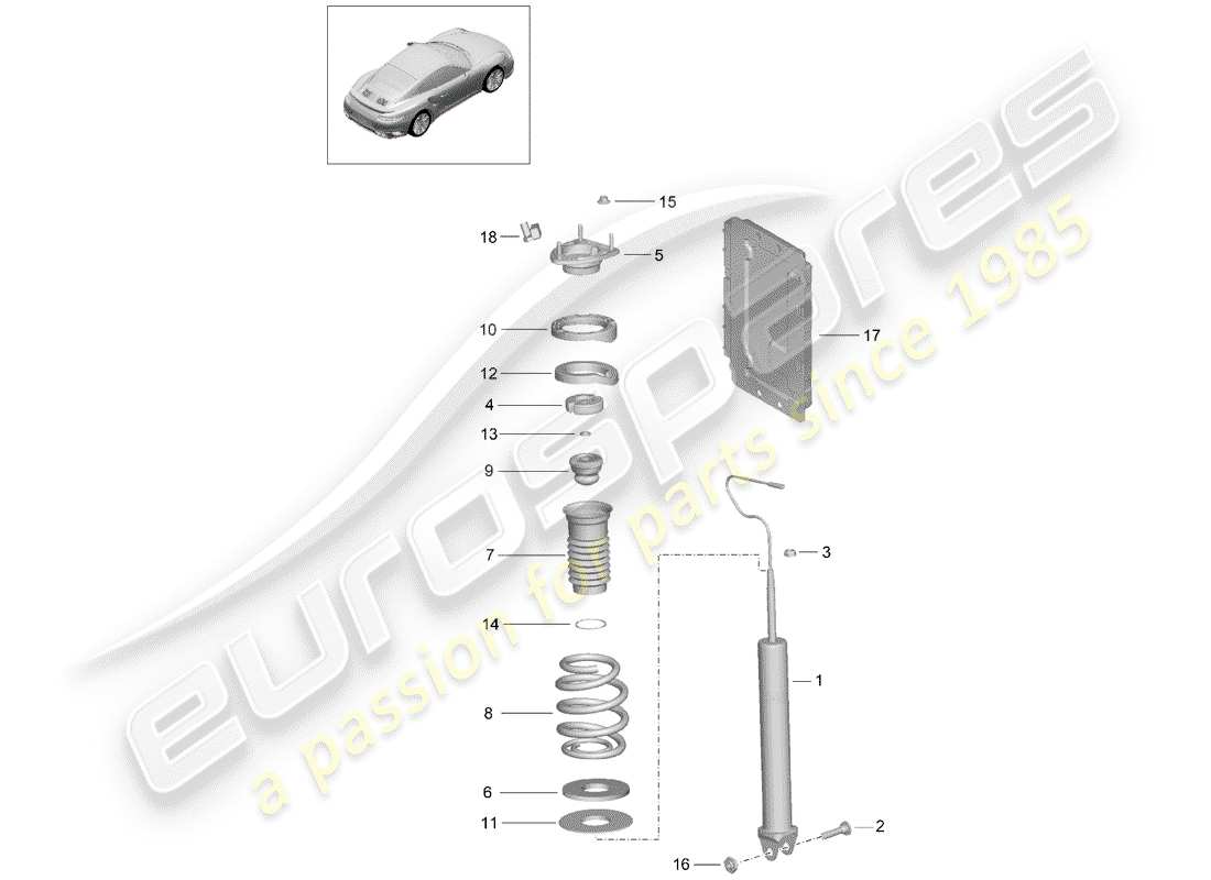 porsche 991 turbo (2018) shock absorber parts diagram