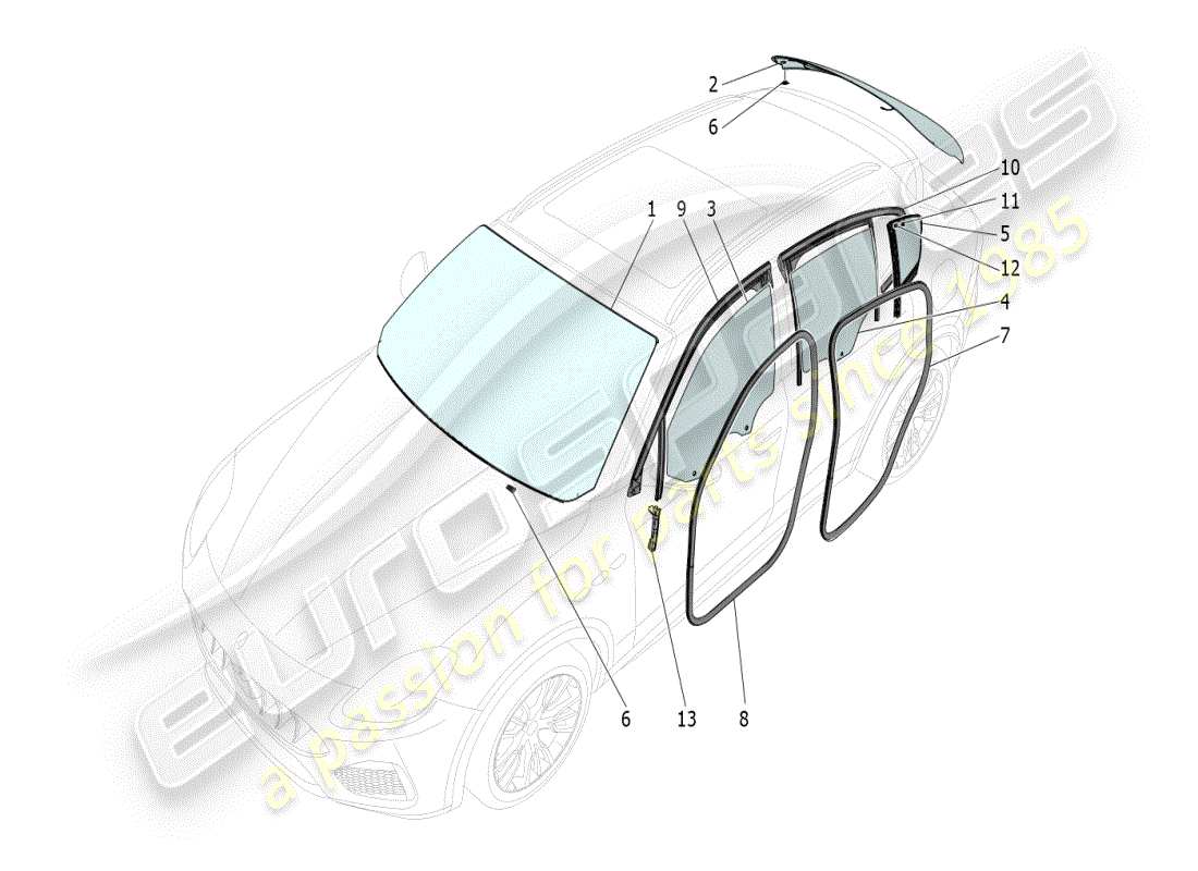 maserati grecale modena (2023) windows and window strips part diagram