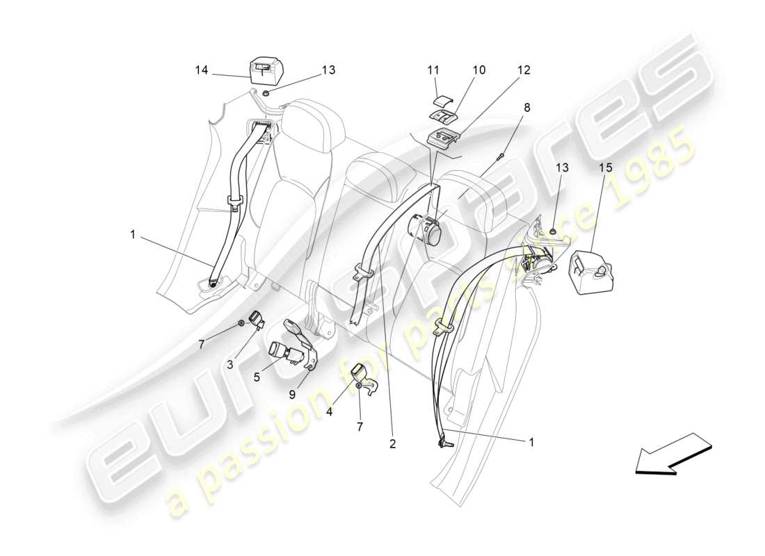 maserati levante (2019) rear seat belts parts diagram