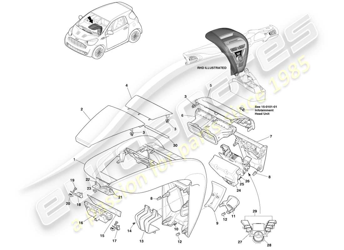 aston martin cygnet (2012) centre stack parts diagram