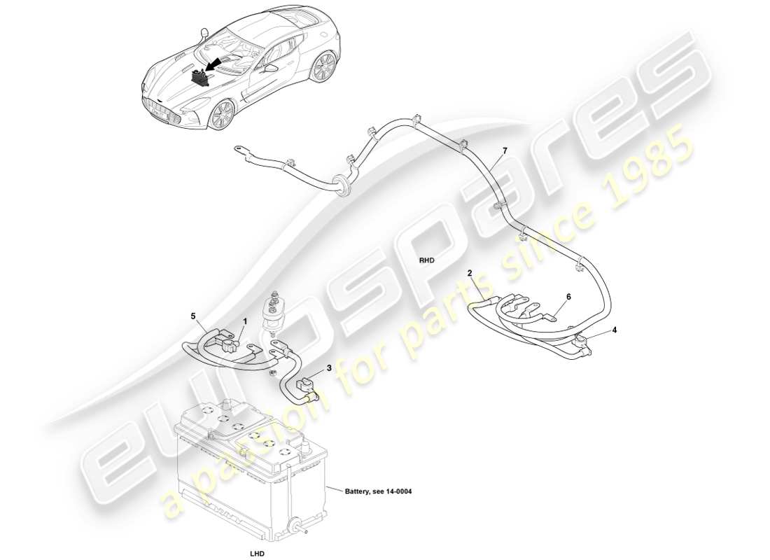 aston martin one-77 (2011) battery cables, cabin part diagram